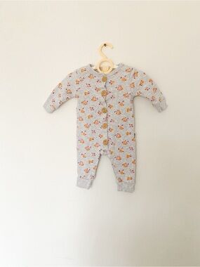 Rabbit & Bear Gray Floral Button-Front Baby One-Piece Bodysuit - 100% Cotton